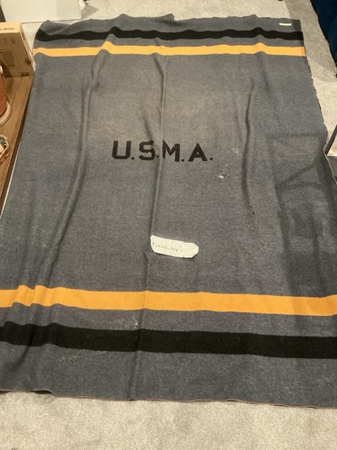 ORIGINAL 1940s USMA WEST POINT ISSUE BLACK, GREY & GOLD WOOL BLANKET