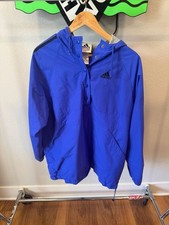 Vintage Adidas 90s Three-Stripe Snap-Button Hooded Pullover Windbreaker Jacket