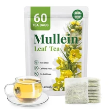 Premium 60 Mullein Tea Bags For Lungs - 100% Pure Mullein Leaf | For Lung Hea...