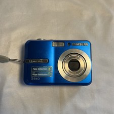 Samsung Digital Camera S860 Blue 8.1MP SD Card AA Batteries Tested Works