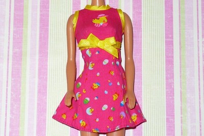 Mattel Barbie Doll Clothing ~ Vintage ~ 1990's PINK EASTER EGG PRINT CHICK DRESS