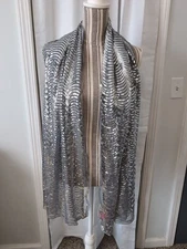 Betsey Johnson Cejon Silver Sequin Tulle Evening Wrap Scarf