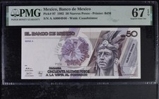 Mexico, Banco de Mexico P#97 1992 50 Nuevos Pesos PMG Superb Gem UNC 67 EPQ