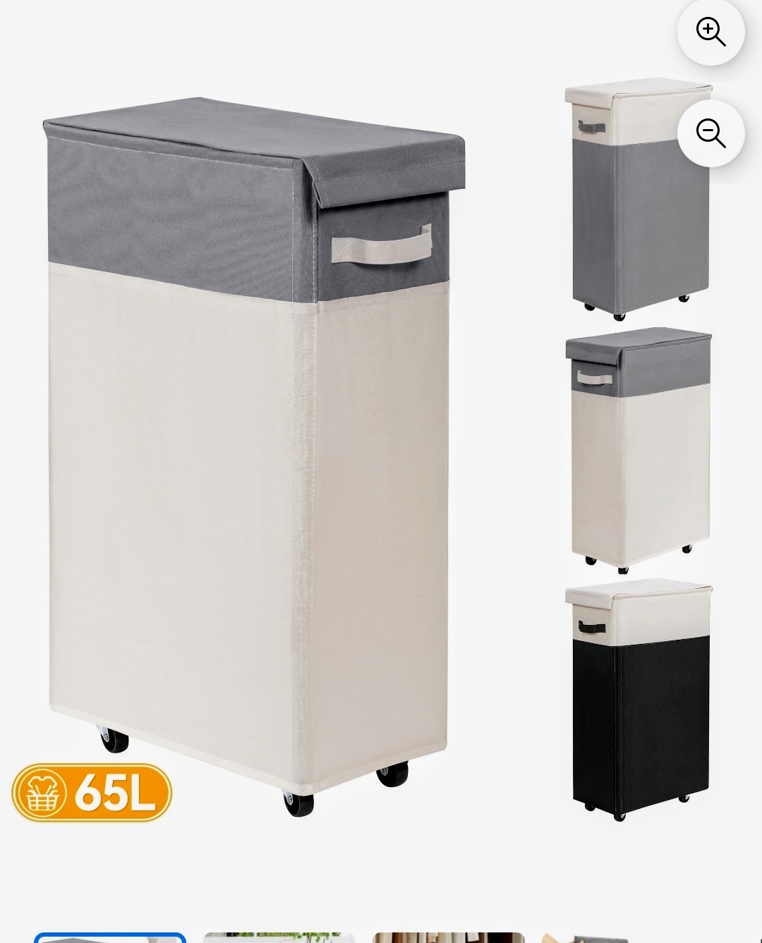 With Lid 65l Rolling Laundry Hamper Gray & White