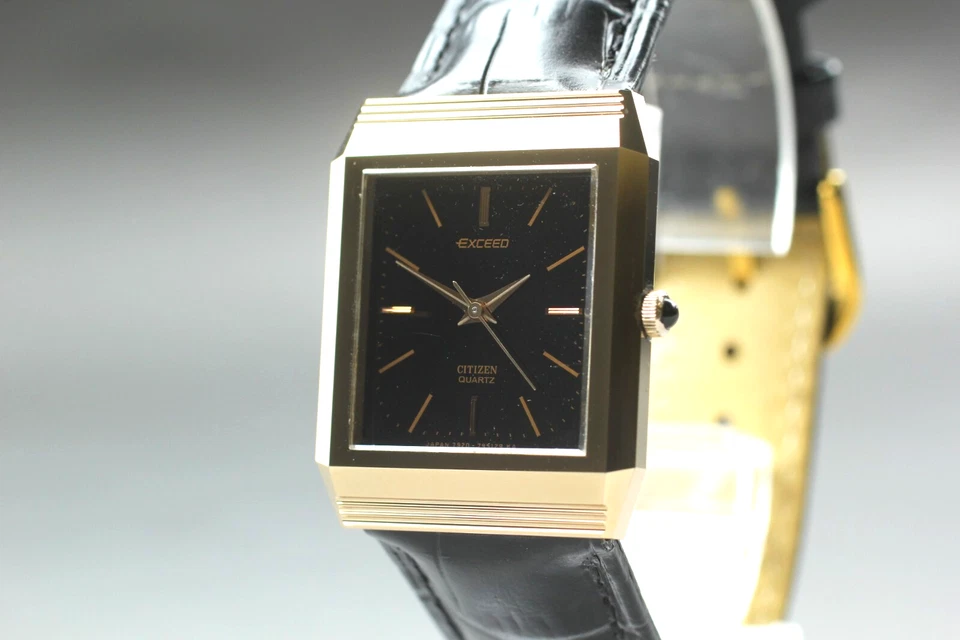 ¡Raro! Reloj de cuarzo CITIZEN Exceed 4-795067 oro negro para hombre 27 mm TANK de JAPÓN Foto 2 de 4
