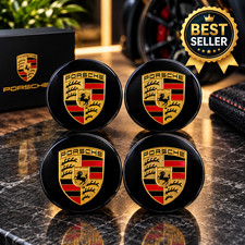 4 Porsche Oem Center Hub Caps Concave 76mm Gloss Black 911 Macan Cayenne .