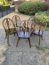 Mid-century Vintage Ercol Fleur de Lys Windsor Dining Chairs-set of 5 1960s