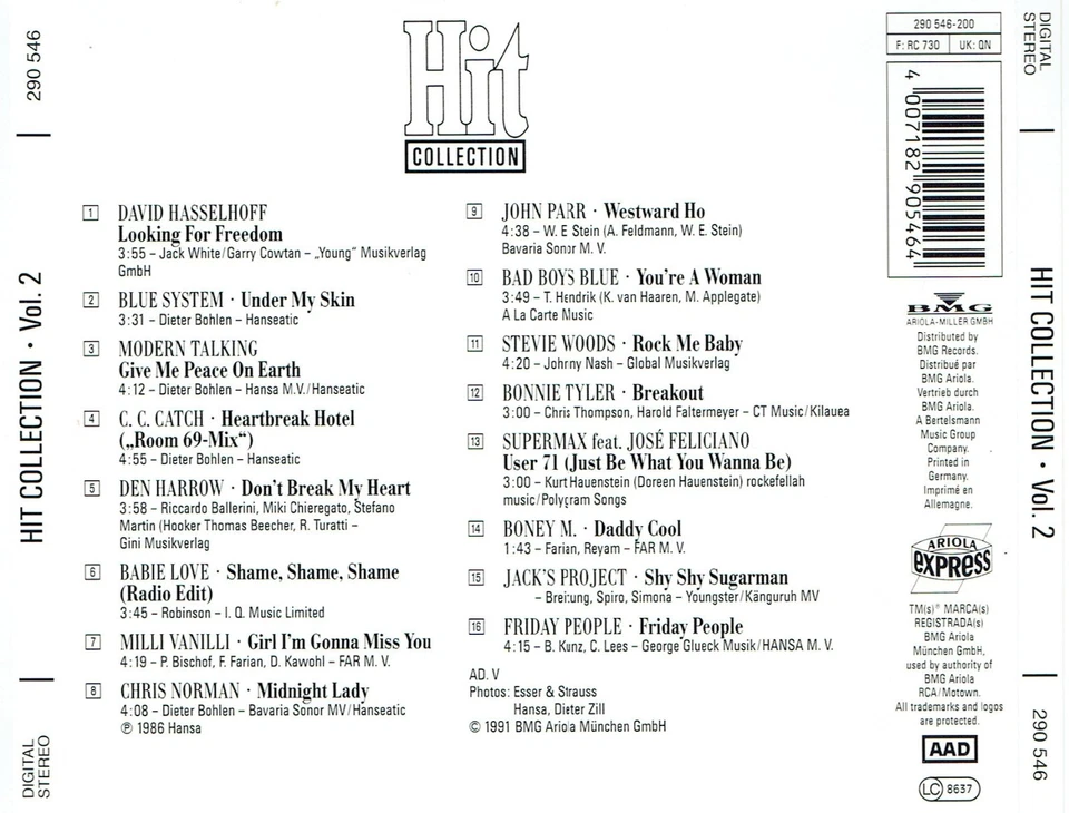 (CD) Hit Collection Vol. 2 - C.C. Catch, Bad Boys Blue, Milli Vanilli, Boney M. - Bild 2 von 2