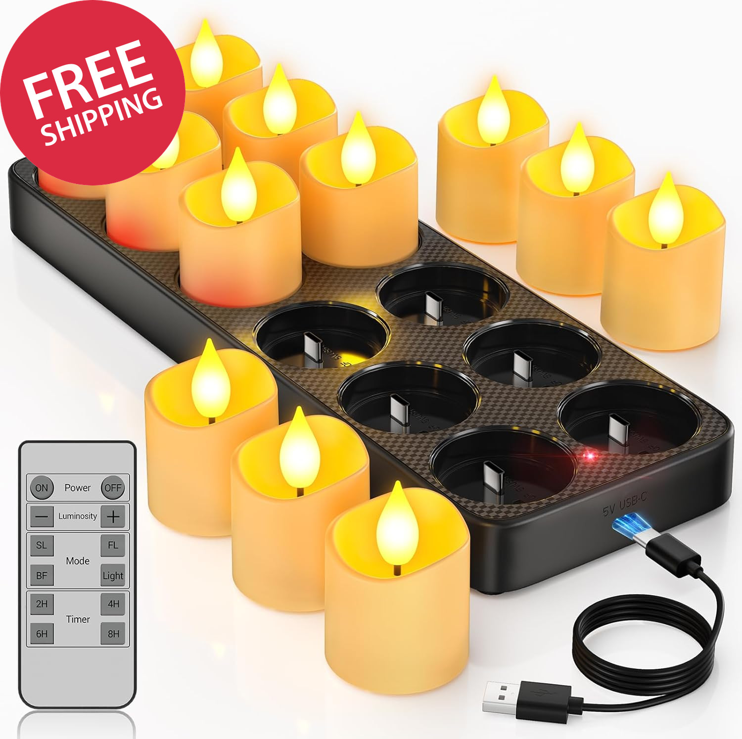 Light Candles With Charger Storage Base Battery Led