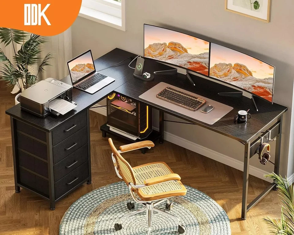 Schreibtisch Mit Schubladen L-Förmiger Schreibtisch Mit Steckdosen Und Usb - Bild 2 von 4