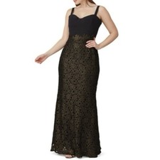 Dress The Population Lorena Black Gold Lace Mermaid Maxi Gown Sleeveless XL