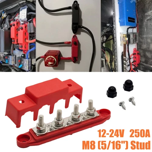 250A 12V-24V Sammelschiene Stromverteilerblock 4 Bolzen Abzweigblock KFZ - Bild 8 von 24