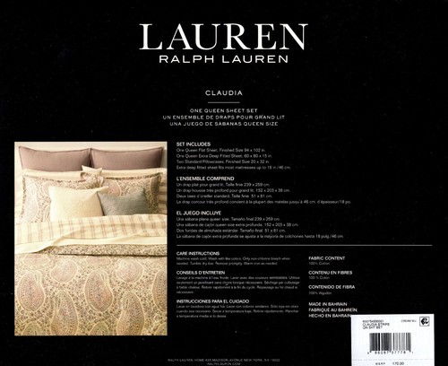 Ralph Lauren Queen Sheet Set Claudia Stripe 4pc Cottage Chic Cream Multicolor - Picture 2 of 8