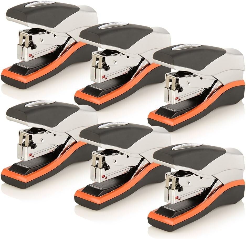 Office Desktop Stapler Set - Compact, 40 Sheet Capacity, 6 Pack in Orange/Silver-image
