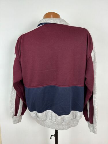 Vintage 80er Tri-Blend Trainingsjacke M grau weinrot marine Colorblock Retro Hipster - Bild 7 von 16