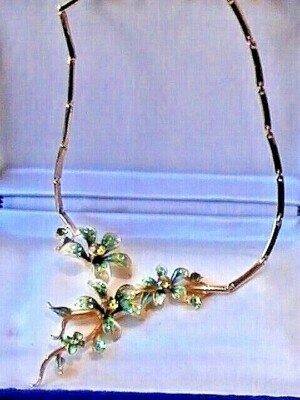 WUNDERSCHÖN! 18'' Emaille Blume Floral Halskette 14K Gelbgold über Sterlingsilber