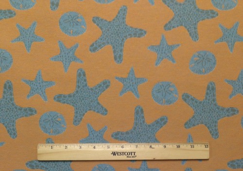 COVINGTON STARFISH TANGERINE ORANGE BLUE SEASHELL JACQUARD FABRIC BY THE YARD - Picture 2 of 6