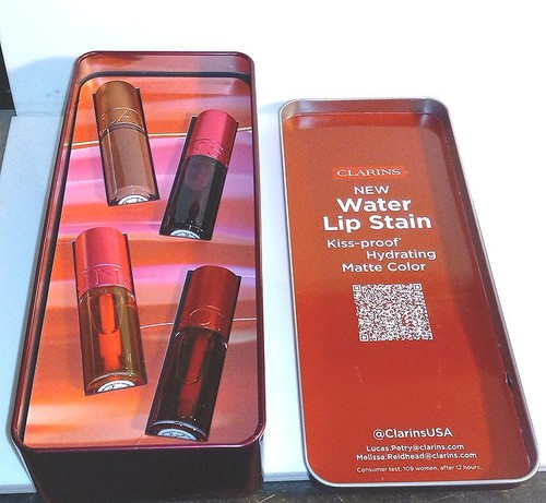 Clarins New Water Lip Stains (Set Of Four) With Beautiful Tin Box 0.2 oz - Picture 3 of 3