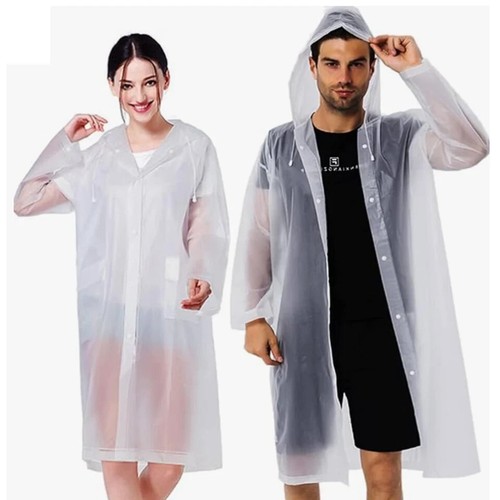 Adults Raincoat Reusable EVA Rain Poncho Hooded Raincoat Transparent Drawstrings - Picture 5 of 6