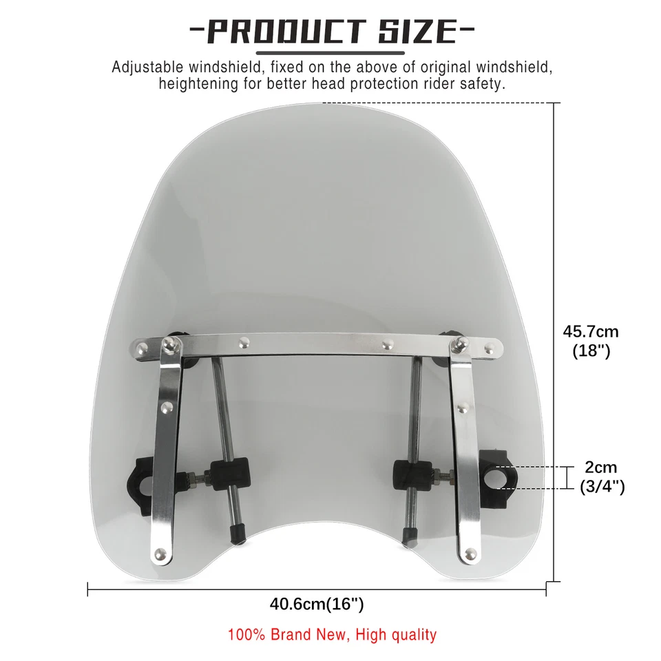 For Honda Shadow ACE VT750C Large Motorcycle Smoke Windshield 7/8" 1" Handlebar - Image 2 of 4