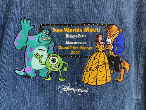 Disney Store Two Worlds Meet Grand Prize Denim Jacket Monsters Inc Beauty Beast - Picture 2 of 5