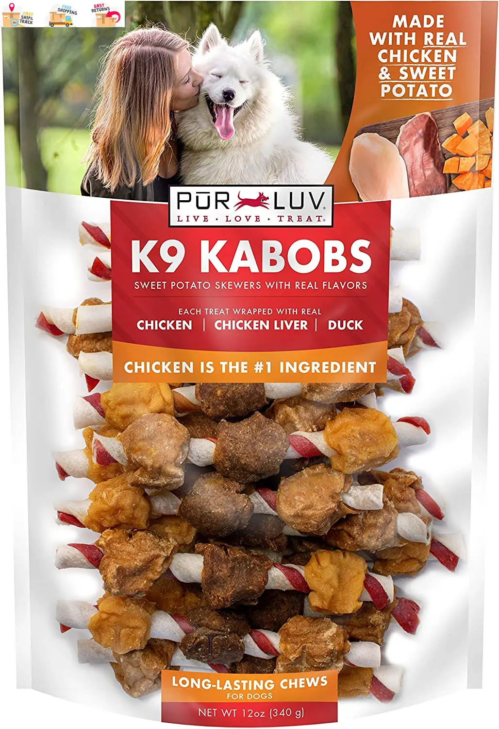 K9 Kabob Dog Treats, Made with Real Chicken, Duck and Sweet Potato