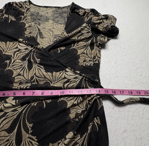 Banana Republic Seide Wollmischung V-Ausschnitt Faux Wickelkleid Gr. M braun geblümt 71-12 - Bild 9 von 10