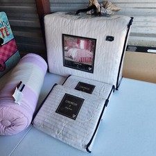  Dillards Daniel Cremieux KING Quilt & 2 Pillow Shams Shabby Chic.bpink Stripes 