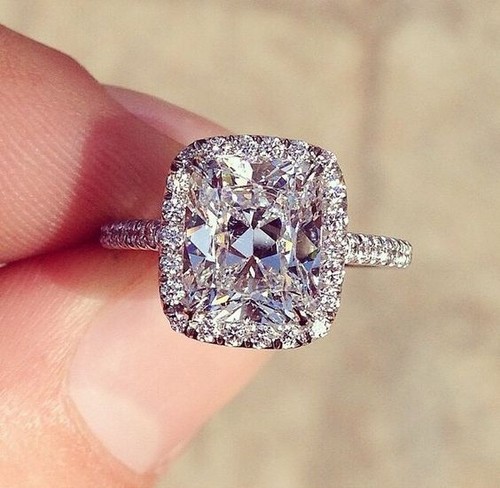 Bague De Fiançailles Simulée Or Blanc 14k - Diamant émeraude 3.15 Carats, Taille Ajustable