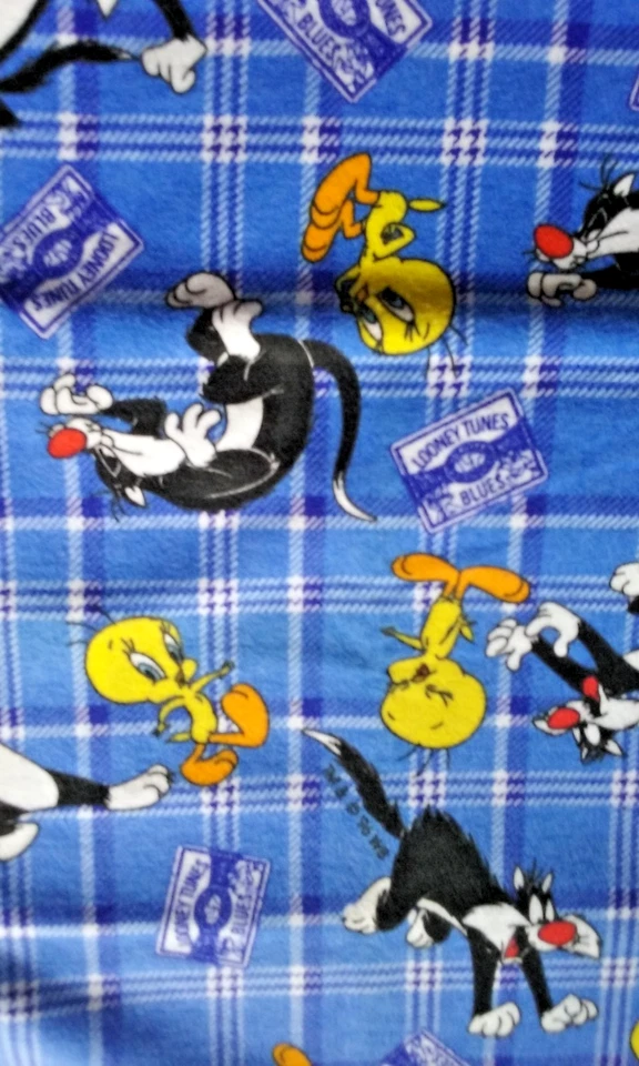 vintage Tweety Bird Blue Plaid Flannel 1 Yard Cotton Fabric - New Old Stock - Image 2 of 3