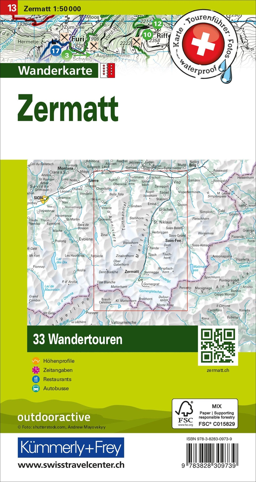 Thumbnail - Kümmerly+frey Wandertourenkarte 13 Zermatt 1:50.000 Hallwa ...