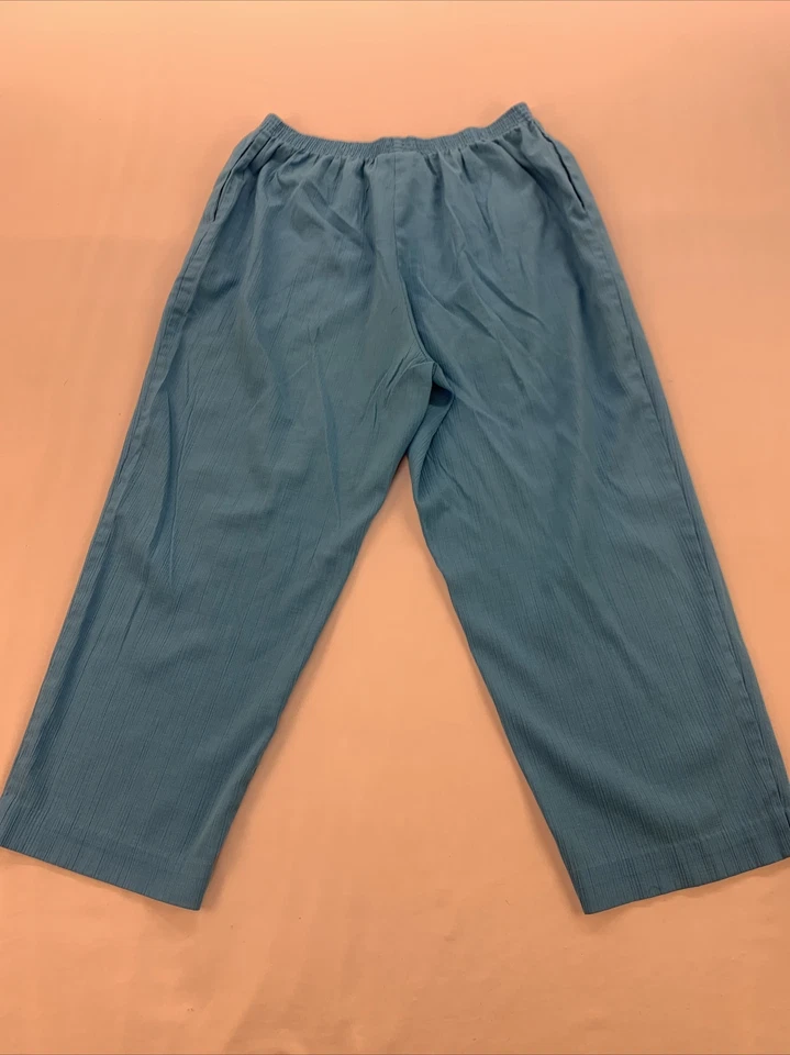 Pantalones para mujer Graff azul pierna recta cintura elástica talla 16P Foto 4 de 4