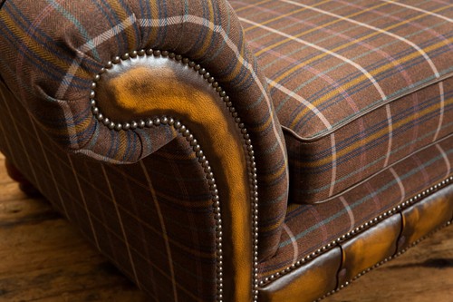 HANDMADE 3 SEATER BROWN TWEED CHECK HERRINGBONE WOOL CHESTERFIELD SOFA COUCH - Picture 5 of 10