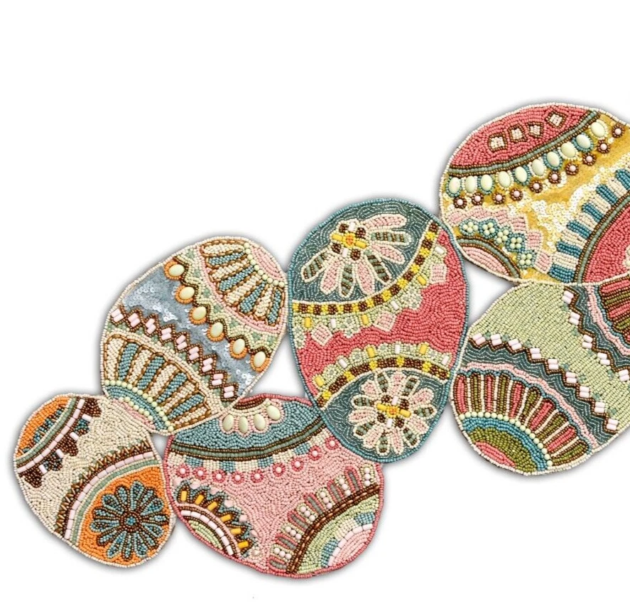 Handmade Easter Eggs Table Runner Beaded Table Runner Easter Tableware 13X36 In - Image 3 of 4