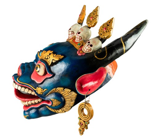 Yamantaka - Maschera Tibetano Yama Blu, 62 CM – Danse Cham Buddista - 7228 - Picture 16 of 22