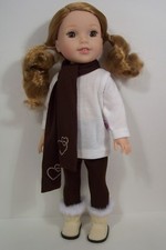3pc Brown LEGGINGS SCARF Cream TOP Doll Clothes For AG 14" Wellie Wishers Debs 