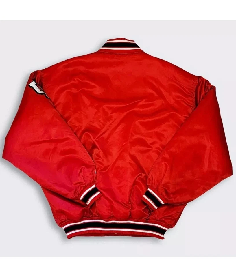 Men’s 90’s Indiana Hoosiers Varsity Jacket - Red Satin Bomber Football Jackets - Image 2 of 4