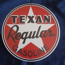 8" Round Metal Sign Wall Art Man Cave Garage Bar Gas Station Oil Texan Gas