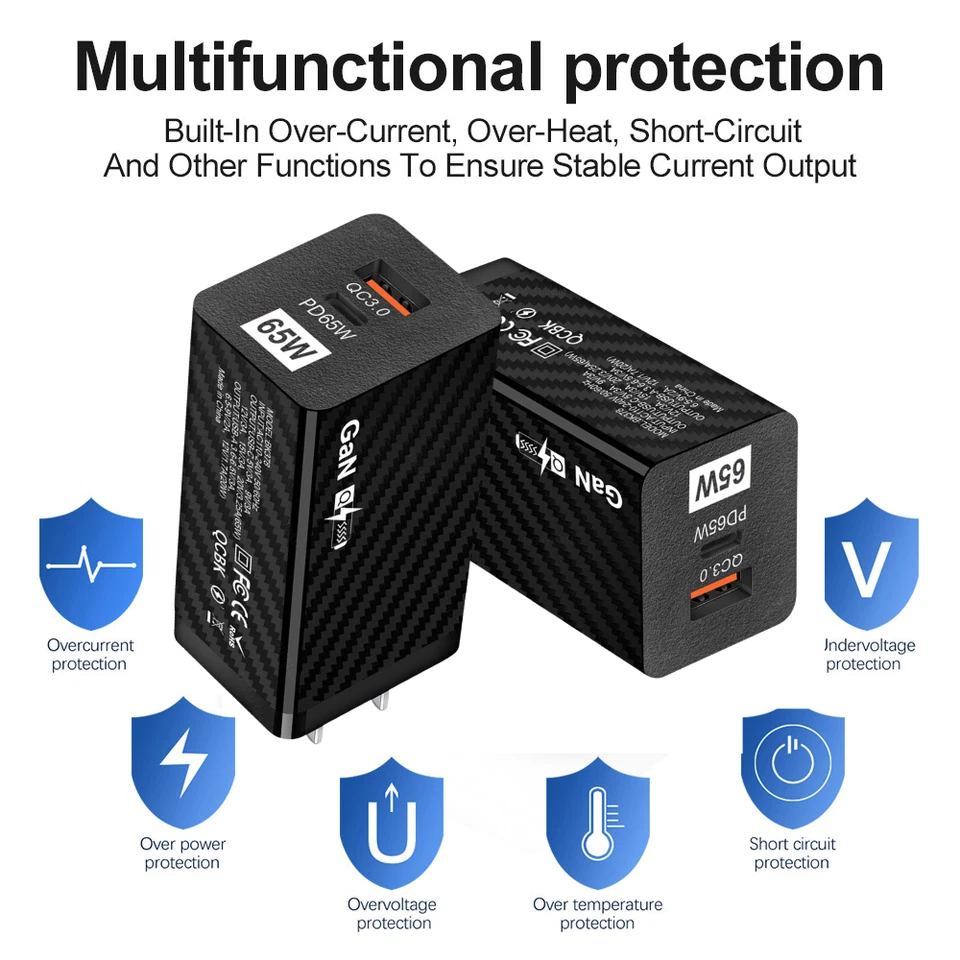 Actualización 2025 Cargador Súper Rápido 65W GaN USB PD Tipo-C Cable Para iPhone/Samsung Foto 4 de 4