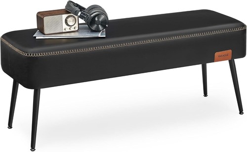 Entryway Bench Bedroom Synthetic Leather W/ Stitching Ottoman Bench Steel Legs
