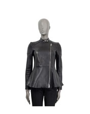 Christian Dior Black Leather Flared Biker Jacket Fr38