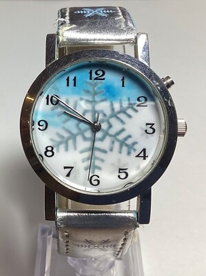 Snowflake Musical Watch Blue Silver Jingle Bells Shiny New Battery