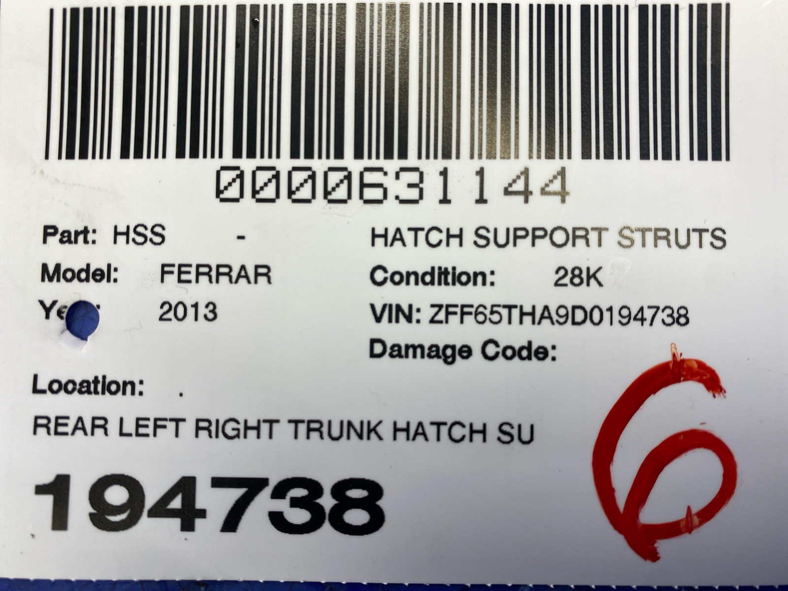 2012-2014 FERRARI CALIFORNIA REAR TRUNK HATCH SUPPORT BRACKET HINGE SET W/SHOCKS