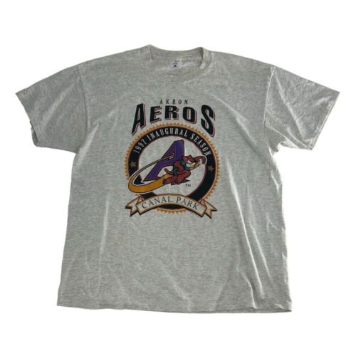 Vintage Akron Aeros Shirt Herren XL grau 90s 1997 Baseball Single Stitch Maskottchen