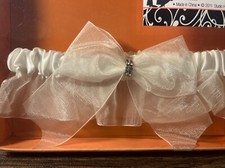 Wedding Garter with Rhinestones Bow Single Open Box