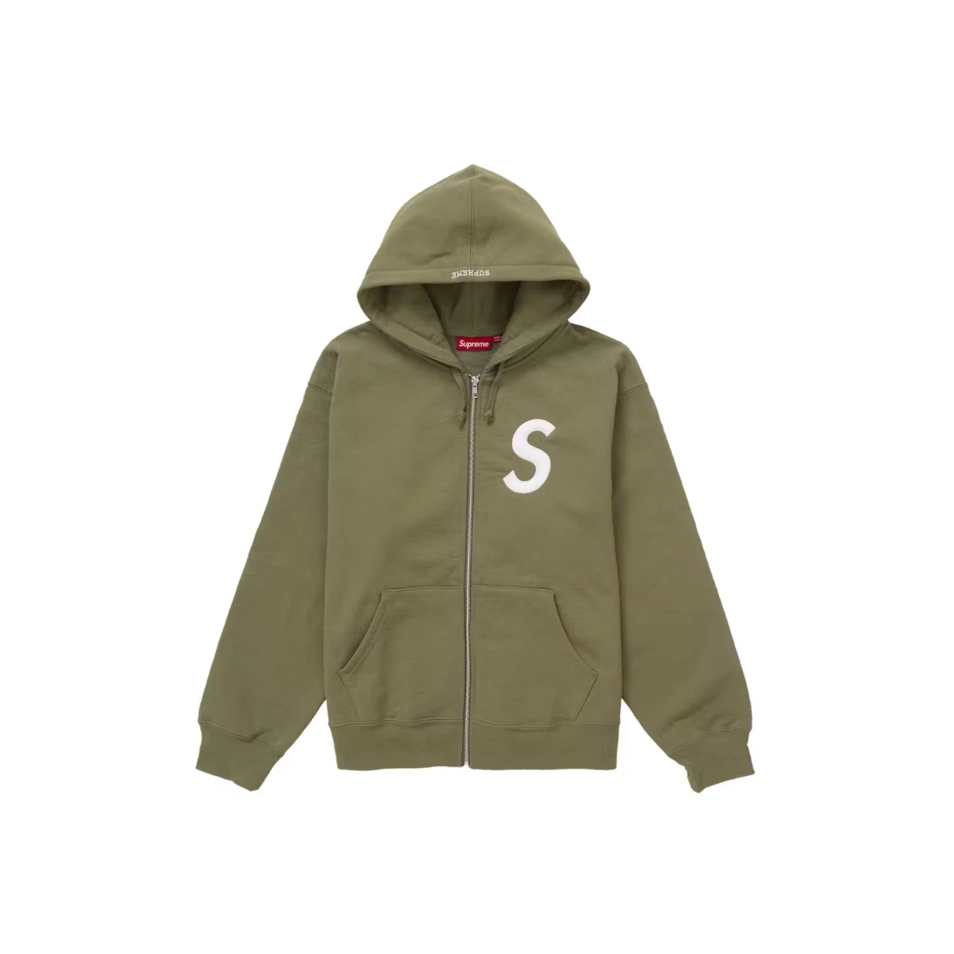 Sweat à capuche zippé avec logo Supreme S (FW24)   Olive