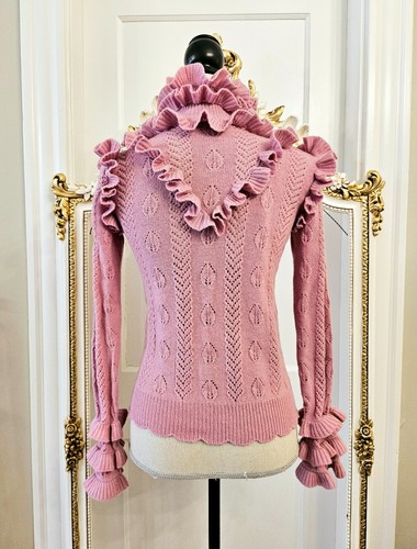 GUCCI Pink Lilac Roll Neck Ruffled Knit Wool Sweater, size M - 第 3/11 張圖片