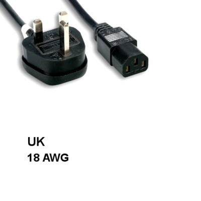 6' UK Britain Power Cord IEC-60320 C13 to BS 1363 18AWG 13A/250V BSI ...