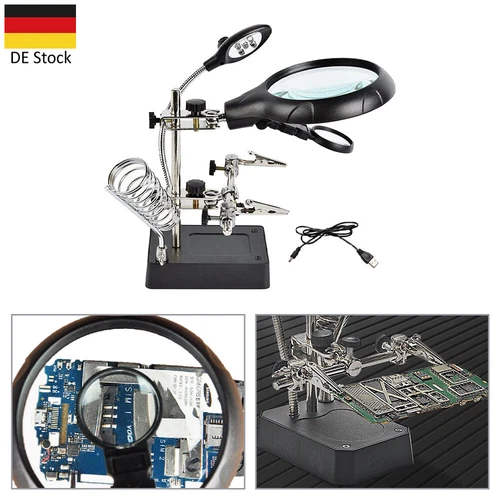 Dritte Hand mit Lupe Löt-und Montagehilfe Löthalter Lötlupe LED-Lampe USB-Kabel