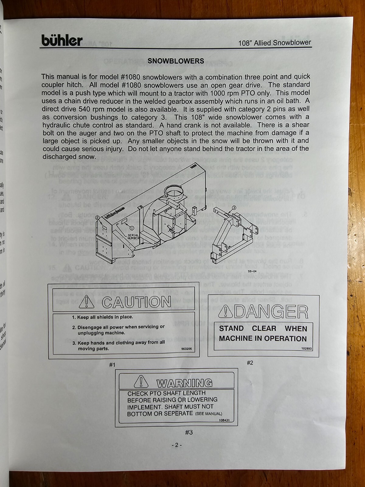 Buhler Allied 1080 108" Snowblower Snow Blower Owner Operator Parts